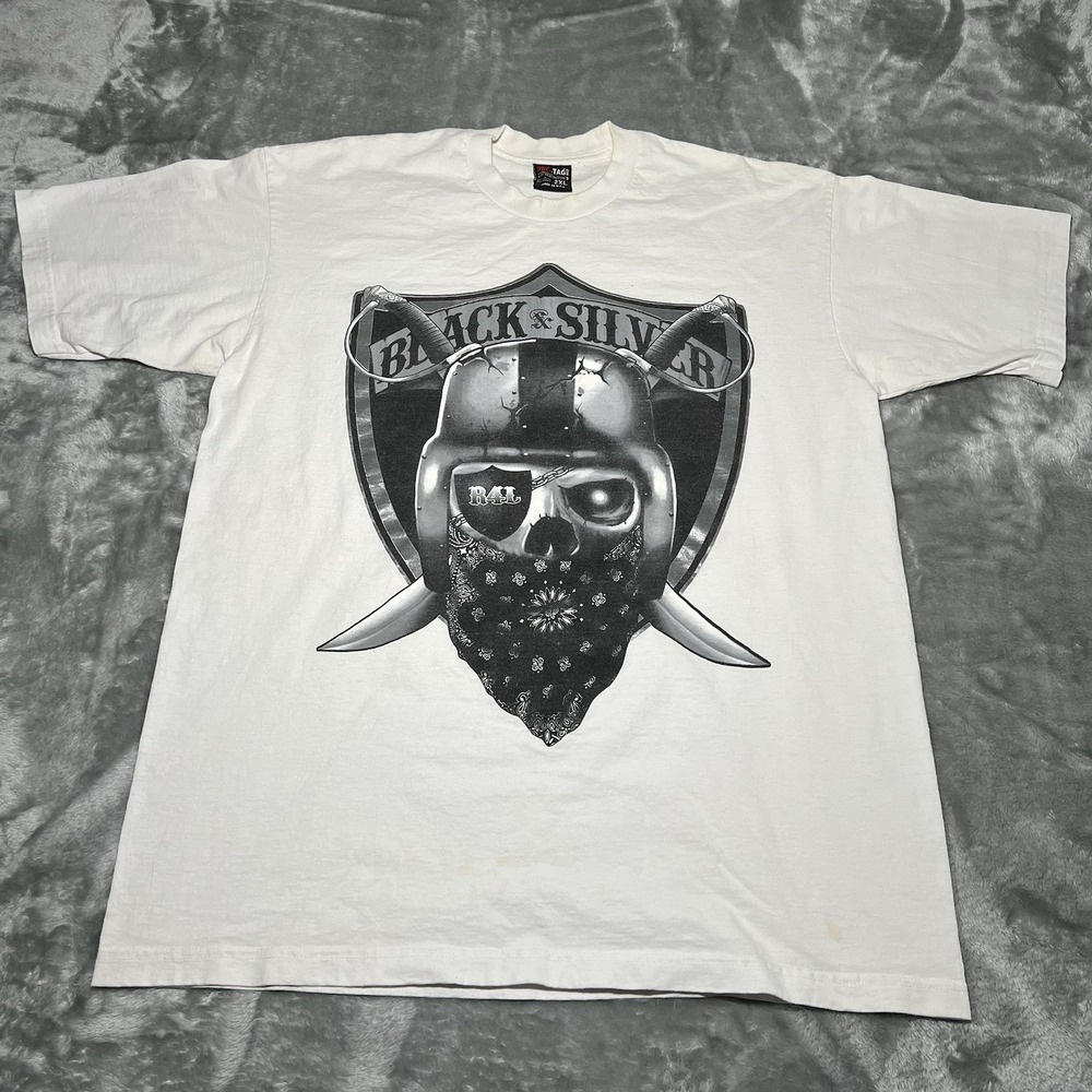 Raiders Shirt Men Size XXL NFL Silver And Black Nation White Tee Oakland